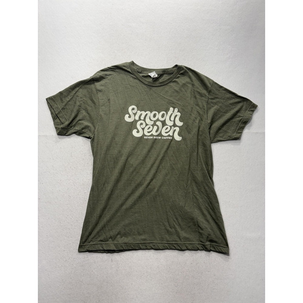 Tultex Mens Large Green Smooth Seven Seven Brew Coffee Graphic Tee Logo 202